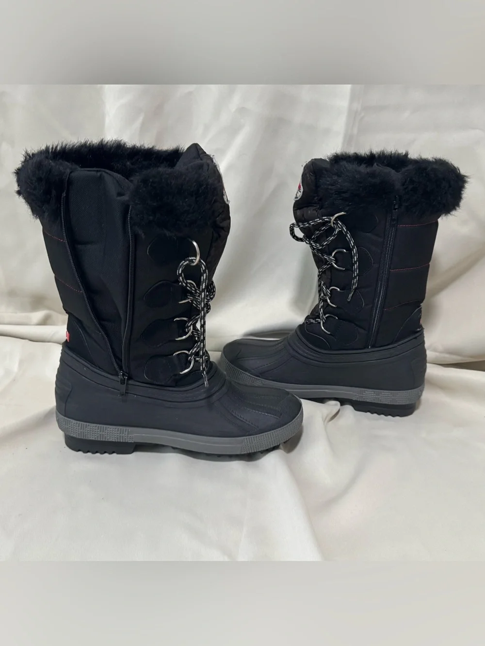 Pajar Canada Olga Women’s Waterproof Winter Snow Boots Faux Fur Lace-Up Black